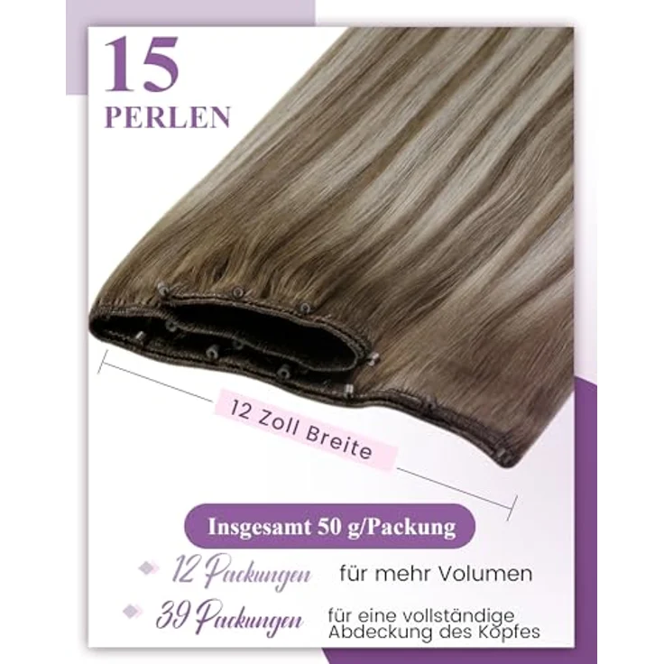 LaaVoo Microbead Extensions Echthaar, Braun Blond 45cm, Remy Echthaar, #8/60/8, Kleberfrei, Wiederverwendbar, Nahtlose Verschmelzung – Bild 2