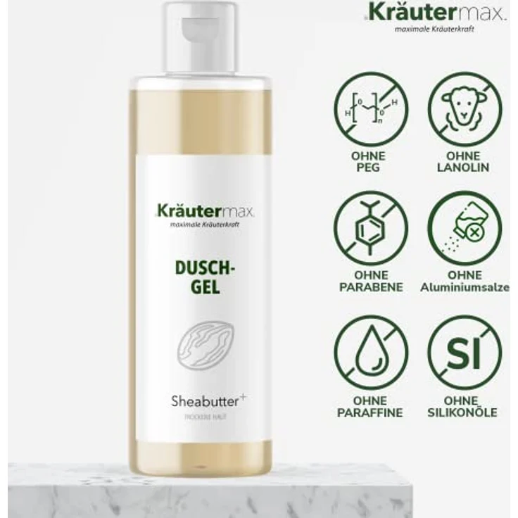 Kräutermax. Sheabutter Duschgel Naturkosmetik für Haare und Haut Natürlich, 250 ml – Bild 2
