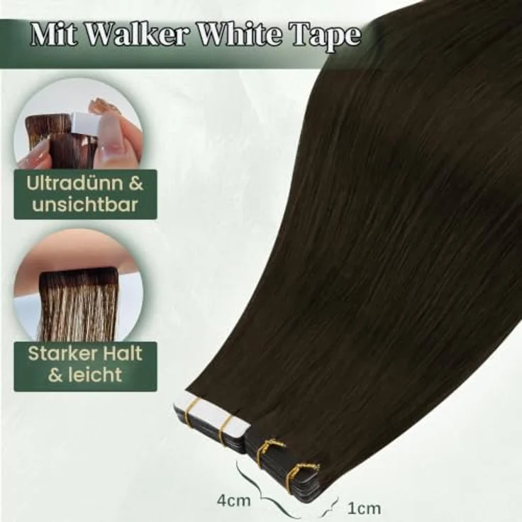 Ugeat Tape Extensions Echthaar Braun 50 cm, 50G, 20 Stück, Unsichtbar und Remy-Echthaar – Bild 3
