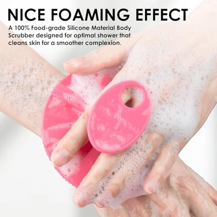 INNERNEED Körperschrubber aus weichem Silikon, Duschbürste mit sanftem Peeling und ergonomischem Griff, Set Dunkelgrün+Pink – Bild 5
