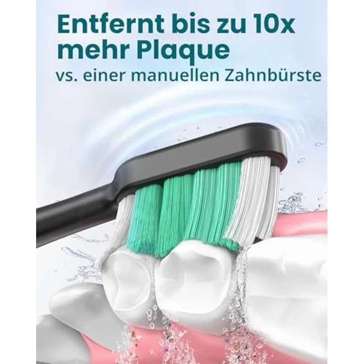 YTEATH PRO Elektrische Schallzahnbürste, 50.000 Vibrationen/min, 8 Köpfe, 5 Modi, IPX7 wasserdicht, Reiseetui, Tiefschwarz – Bild 2