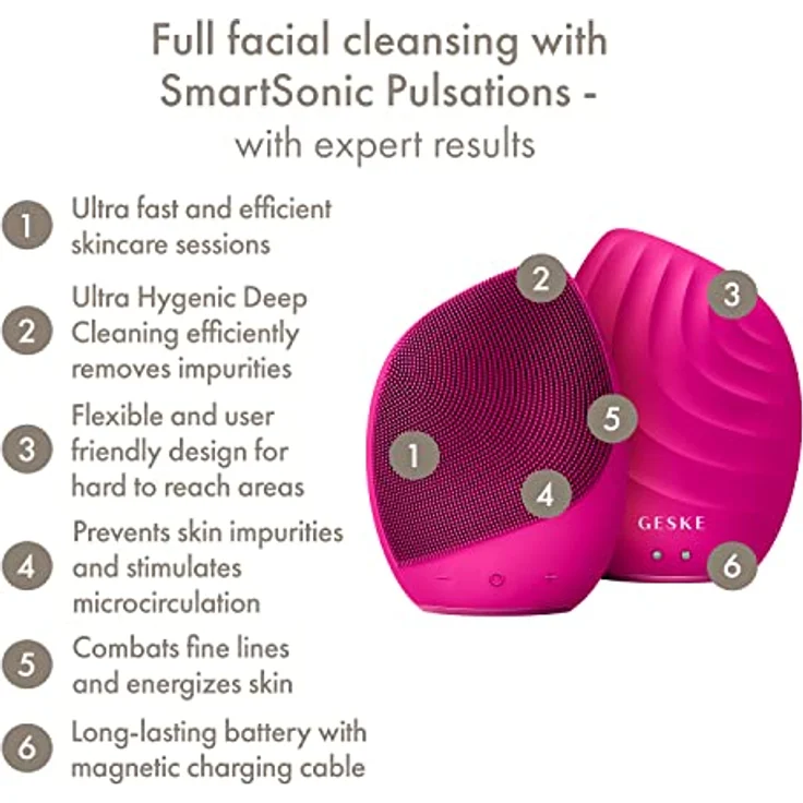 GESKE SmartAppGuided™ Sonic Facial Brush 5 in 1 mit Cleansing Peeling – Hautfreundliche Silikonbürste für intensive Reinigung und Massagefunktion, inklusive GESKE Kosmetik-Zugabe – Bild 4