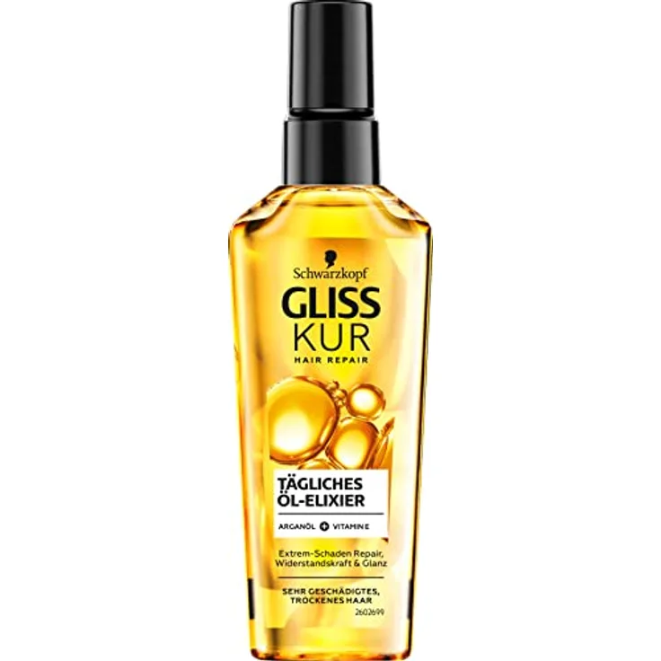 Gliss Kur Haaröl tägliches Öl-Elixier (75 ml), Haaröl für trockenes Haar pflegt und veredelt das Haar ohne fettige Rückstände, enthält Arganöl und Vitamin E