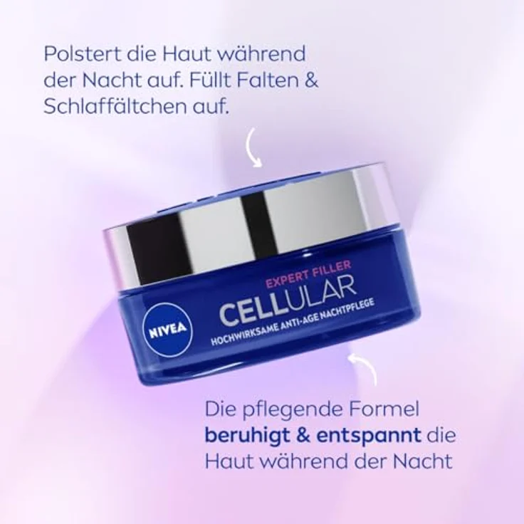 NIVEA Cellular Expert Filler Hochwirksame Anti-Age Nachtpflege, extra straffende Nachtcreme mit Auffüllungseffekt, aufpolsternde Gesichtspflege mit Hyaluronsäure für die Nacht (50 ml) – Bild 2