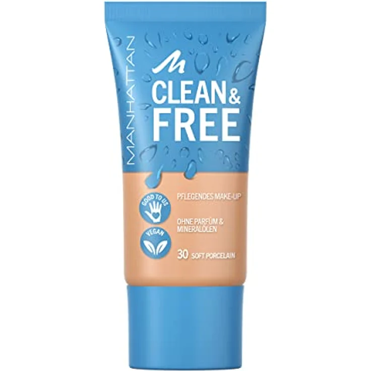 Manhattan Clean & Free Skin Tint Fb. 30 Soft Porcelain, feuchtigkeitsspendendes Make-up, vegan, 30 ml – Bild 2