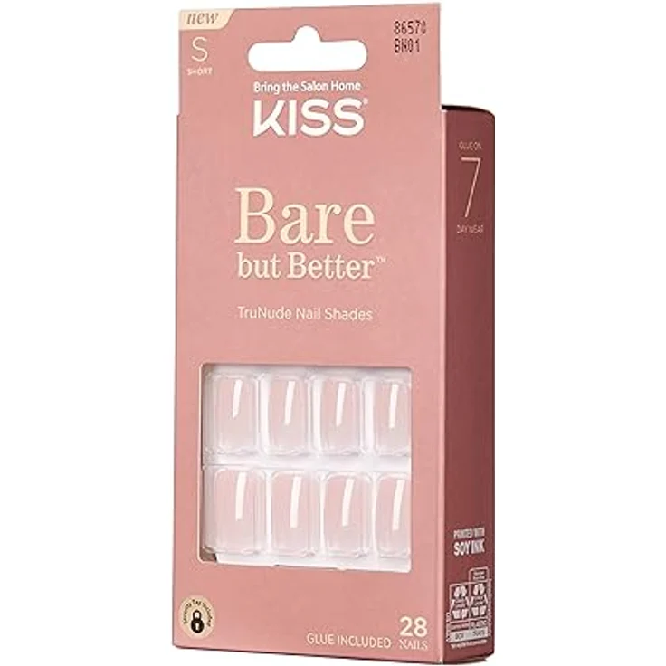 KISS Bare But Better Short, künstliche Fingernägel 28 St., einfach anzuwenden, langlebig, mit Kleber – Bild 3