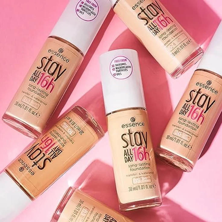 essence cosmetics stay ALL DAY 16h long-lasting Foundation, Make Up, wischfest, wasserfest, Nr. 10 Soft Beige, nude, langanhaltend, mattierend, weichzeichnend, matt, vegan, ölfrei, wasserfest (30ml) – Bild 4