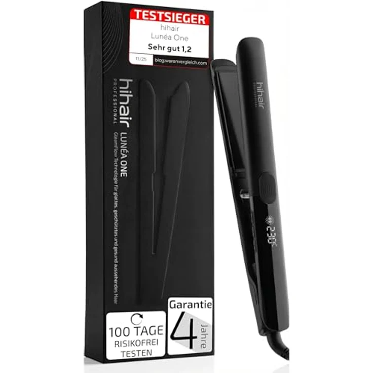 hihair Glätteisen Lunéa One, Keramikplatten mit GleamFlow-Technologie, LCD Display 110–230 °C, 2,5 m Kabel, 405 g leicht – Bild 1
