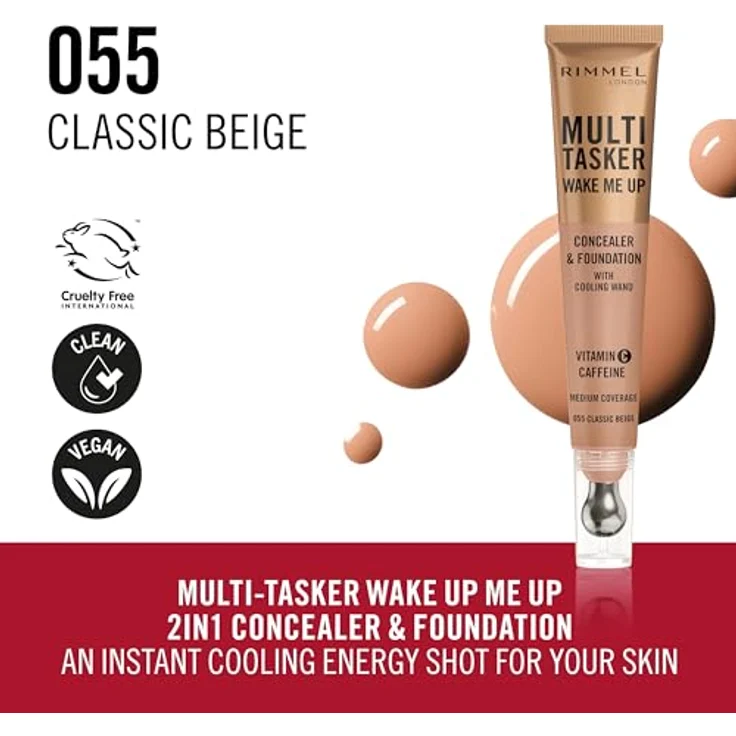 Rimmel Multi-Tasker Wake Me Up Concealer, Hautverjüngung, hochpigmentiert, Farbton 55 Classic Beige, 20 ml – Bild 5