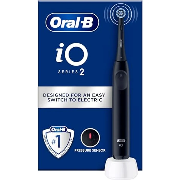 Oral-B iO 2 elektrische Zahnbürste, schwarz, 3 Reinigungsmodi, sanft für das Zahnfleisch, weiche Bürste, Zubehör, Ersatzbürste, Ladegerät – Bild 2