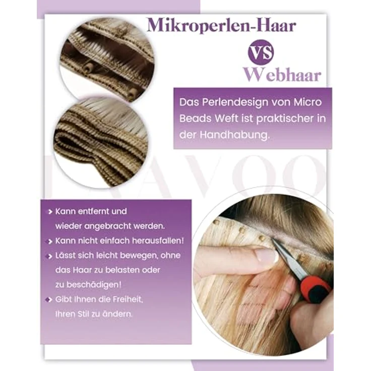 LaaVoo Echthaar Tressen Extensions mit Micro Rings, 12 Zoll Breit, EZE Weft, glatt, #2, 50g, 45cm – Bild 3