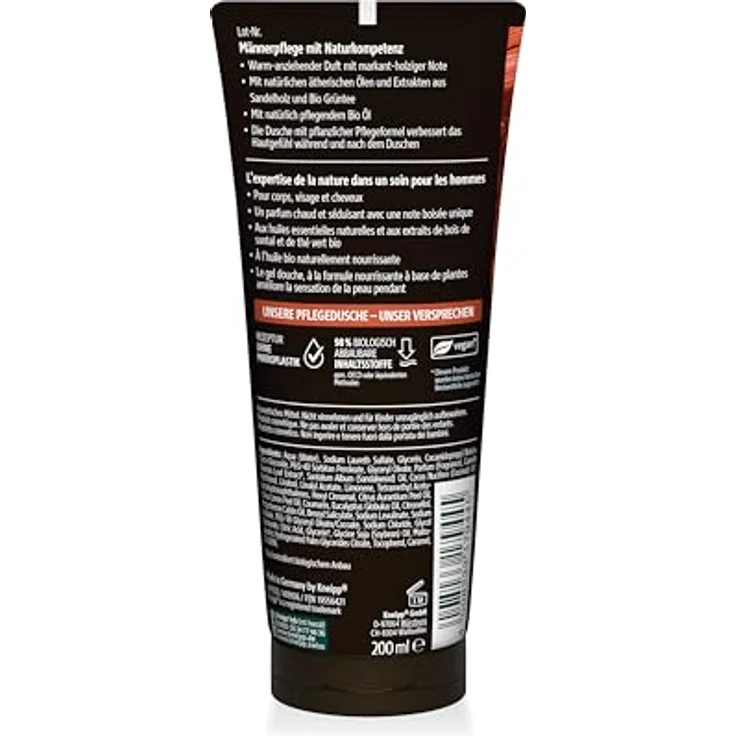 Kneipp Men 3 in 1 Wild, Duschgel für Haut, Haar & Gesicht mit Sandelholz und Bio Grüntee, vegan, 250 ml – Bild 2
