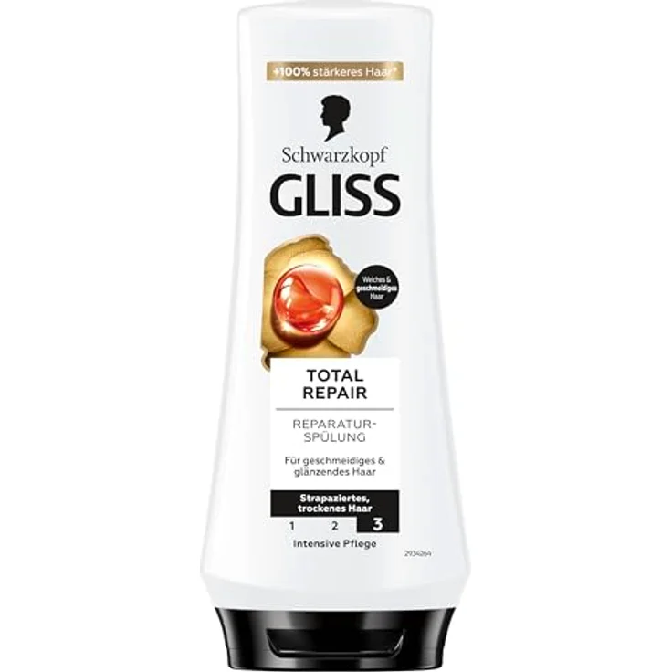 Gliss Total Repair Spülung (200 ml), Haarspülung für trockenes, strapaziertes Haar, mit flüssigem Keratin, 90% weniger Haarbruch – Bild 2
