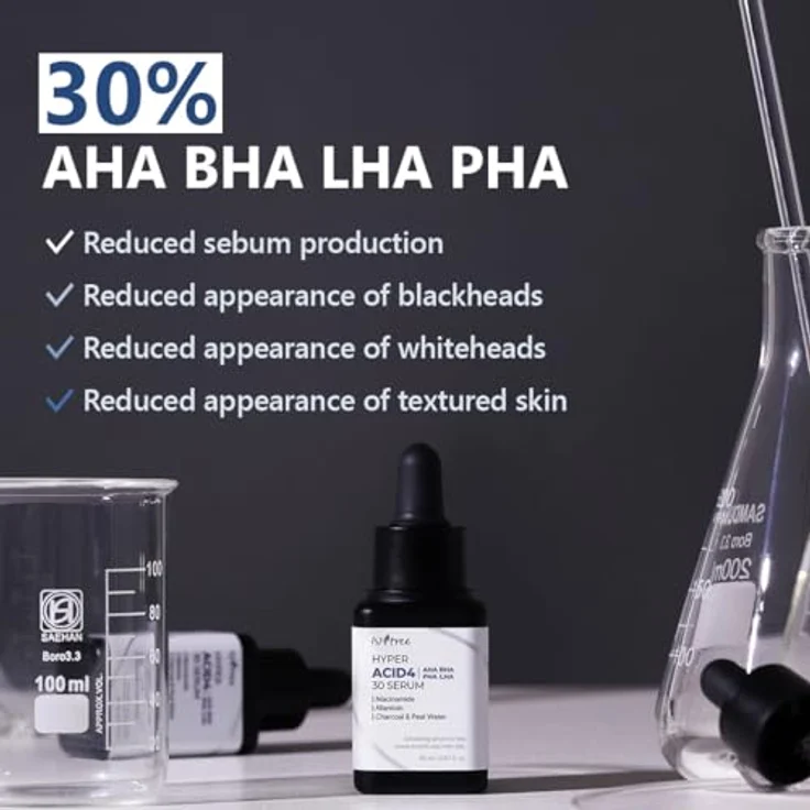 Isntree Hyper Acid4 AHA BHA PHA LHA 30 Serum, chemisches Peeling mit 30% Säuren, anthrazitfarben, 02 l – Bild 3