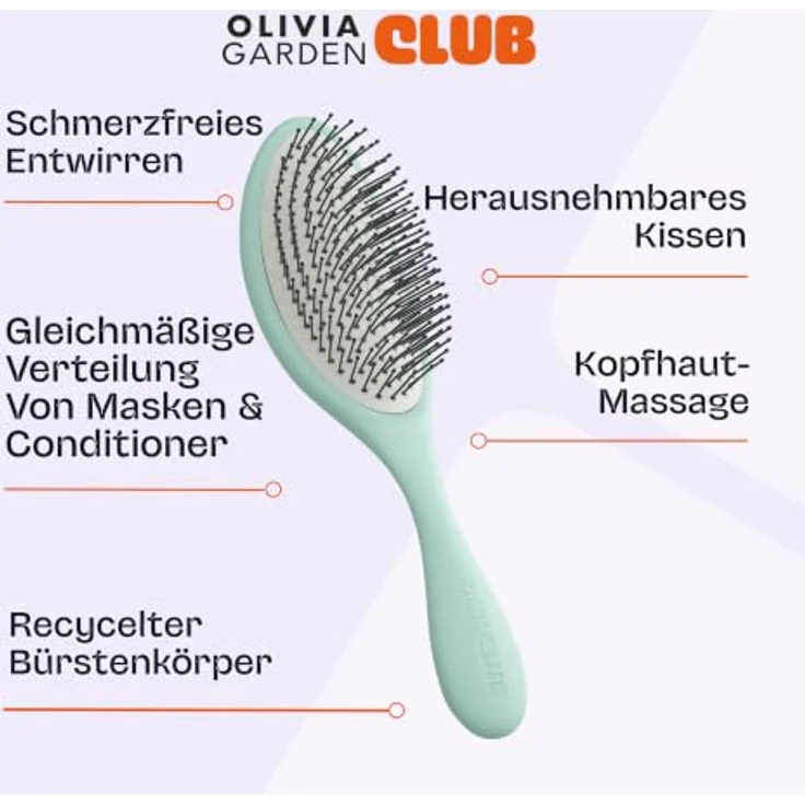 Olivia Garden Club THE RESET CUSHION Wet & Curly Detangling Hairbrush, ergonomische mintfarbene Bürste mit flexiblen Kunststoffborsten für nasses und lockiges Haar – Bild 6