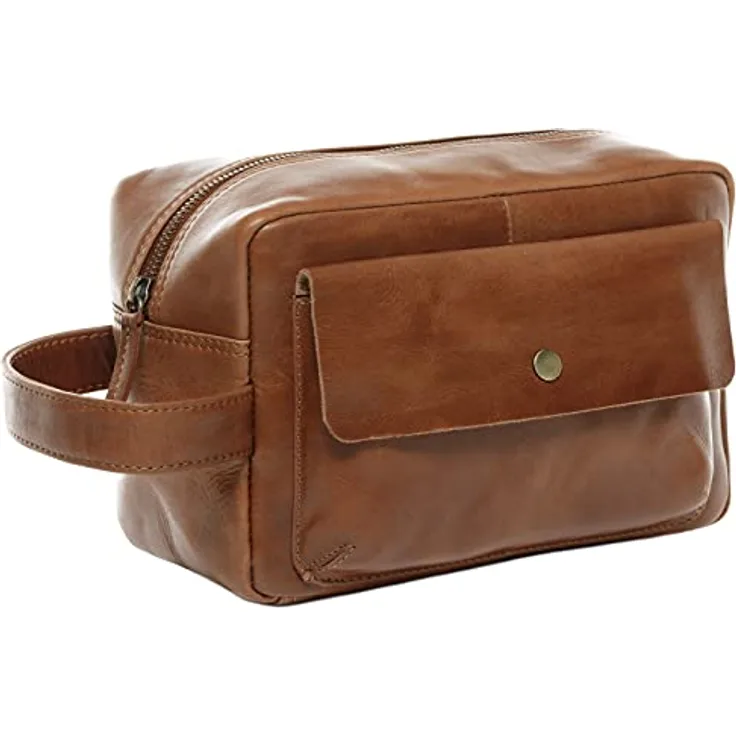 SID & VAIN Kulturtasche Herren Simon aus Premium Leder I Waschtasche groß für Herren und Damen I Kulturbeutel braun handgefertigt