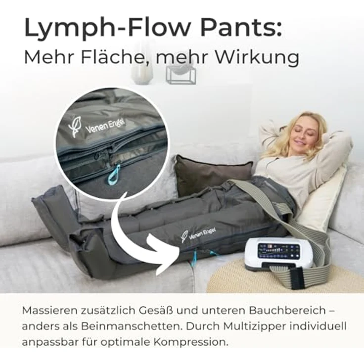 Venen Engel 8 Premium Medical, Lymph-Flow Pants mit 8 Luftkammern und 6 Massageprogrammen, medizinisch zertifiziert, Recovery Boots Beinmassagegerät zur Unterstützung der Lymphdrainage – Bild 3