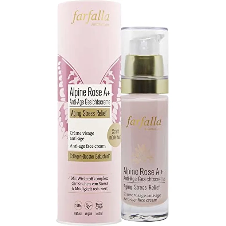 FARFALLA Aging Stress Relief, Alpine Rose A+ Gesichtscreme, 30ml (3er Pack) - zertifizierte Naturkosmetik mit Collagen-Booster, antioxidativem Wildrosenöl und schützendem Alpenrosenextrakt