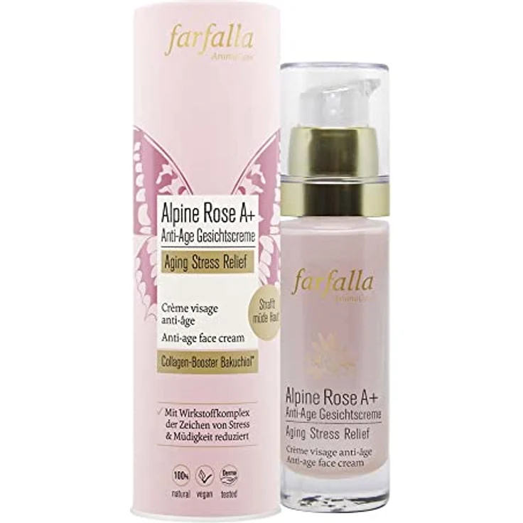 FARFALLA Aging Stress Relief, Alpine Rose A+ Gesichtscreme, 30ml (3er Pack) - zertifizierte Naturkosmetik mit Collagen-Booster, antioxidativem Wildrosenöl und schützendem Alpenrosenextrakt
