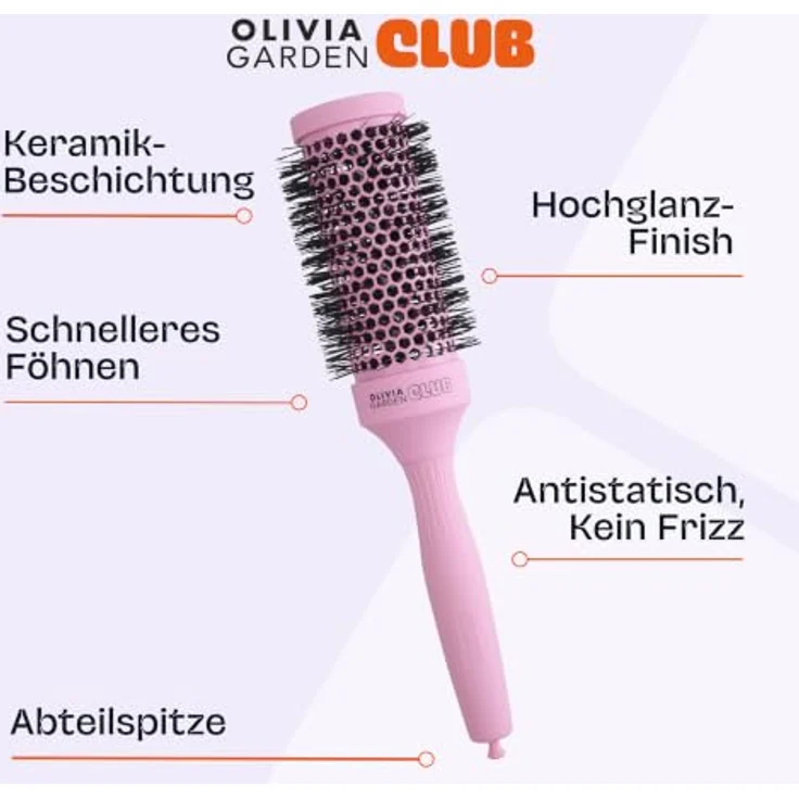 Olivia Garden Club THE GLOW Blowout Ceramic Round Brush, Rundbürste für voluminöse Blowouts, pink, ergonomischer Griff, keramikbeschichtet – Bild 5