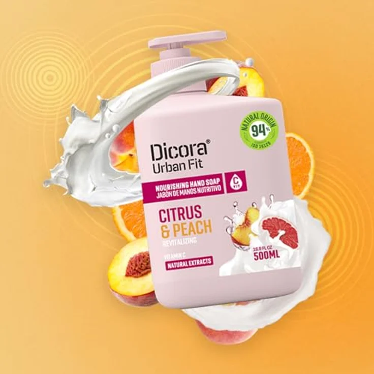 Dicora UrbanFit Handseife Vitamin C Citrics & Peach, 500 ml – Feuchtigkeitsspendende Formel mit natürlichen Extrakten, cruelty-free – Bild 2