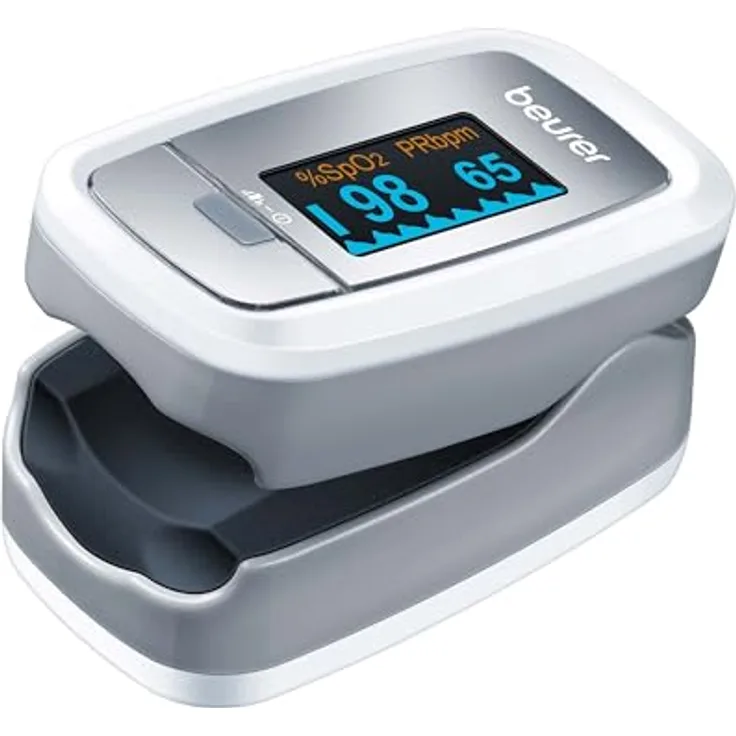 Beurer PO 30 Pulsoximeter (Grau - Weiß, Ermittlung der Herzfrequenz und arteriellen Sauerstoffsättigung)