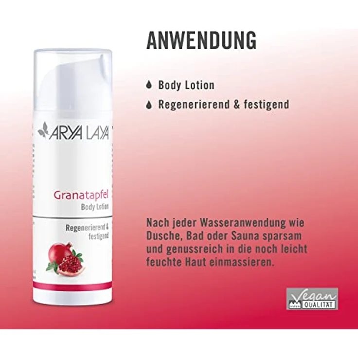 ARYA LAYA Body Lotion Granatapfel: Zellschutz pur, stärkt das Bindegewebe, wirkt Besenreisern entgegen, fruchtig-frischer Duft, 150 ml – Bild 3