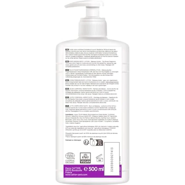 CATTIER PARIS Feuchtigkeitsspendende Körperlotion Babassubutter - Feigenblütenduft - vegane Körpercreme - Etikett aus 100% recyceltem Kunststoff - 500ml – Bild 2