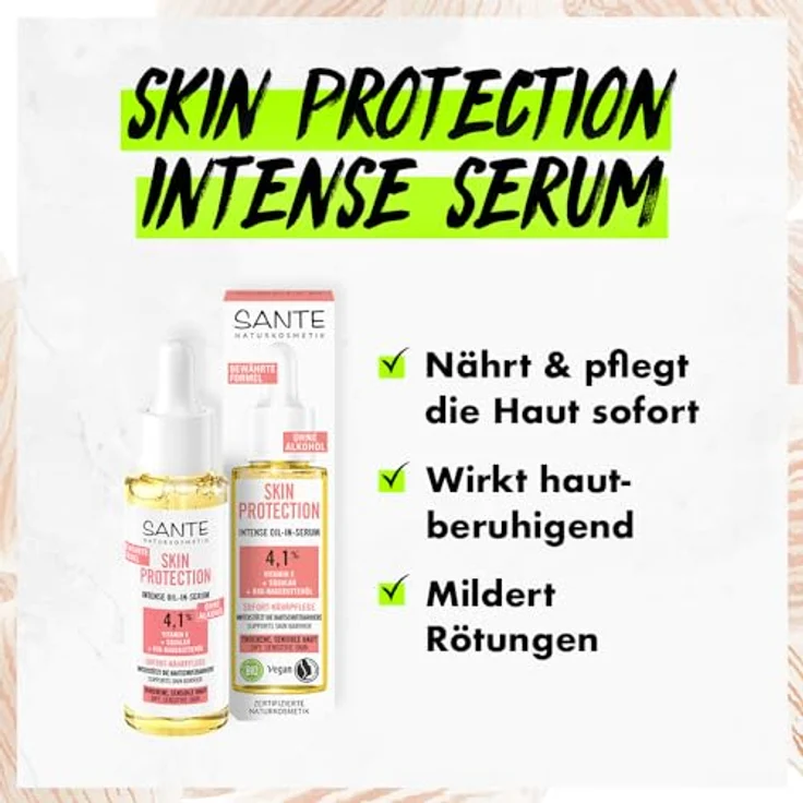 Sante Naturkosmetik Skin Protection Intense Serum, Feuchtigkeitsserum für Damen, 30 ml mit Bio-Rose und Hagebuttenöl – Bild 3
