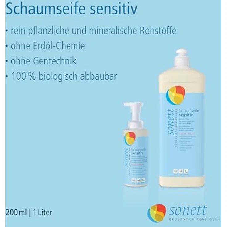 Sonett Schaumseife sensitiv, 200 ml, milde Handseife mit neutralem Duft, 100% pflanzliche Inhaltsstoffe – Bild 2