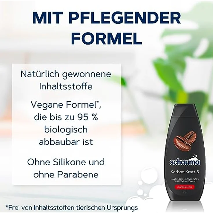 Schauma Koffein-Shampoo Karbon Kraft 5 (400 ml), Haarshampoo mit Koffein aktiviert und stimuliert die Haarwurzel, Shampoo für kraftloses Haar – Bild 4