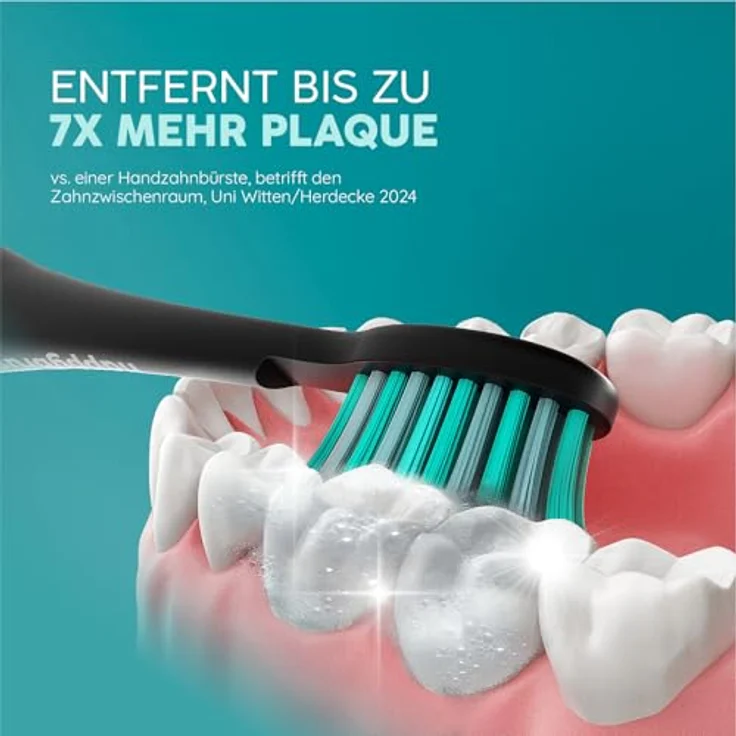 happybrush® Schallzahnbürste Eco Vibe 3, TESTSIEGER mit 3 Putzmodi, 40.000 Vibrationen/Minute, 60 Tage Akkulaufzeit, 2 Jahre Garantie, Black/Mint – Bild 2