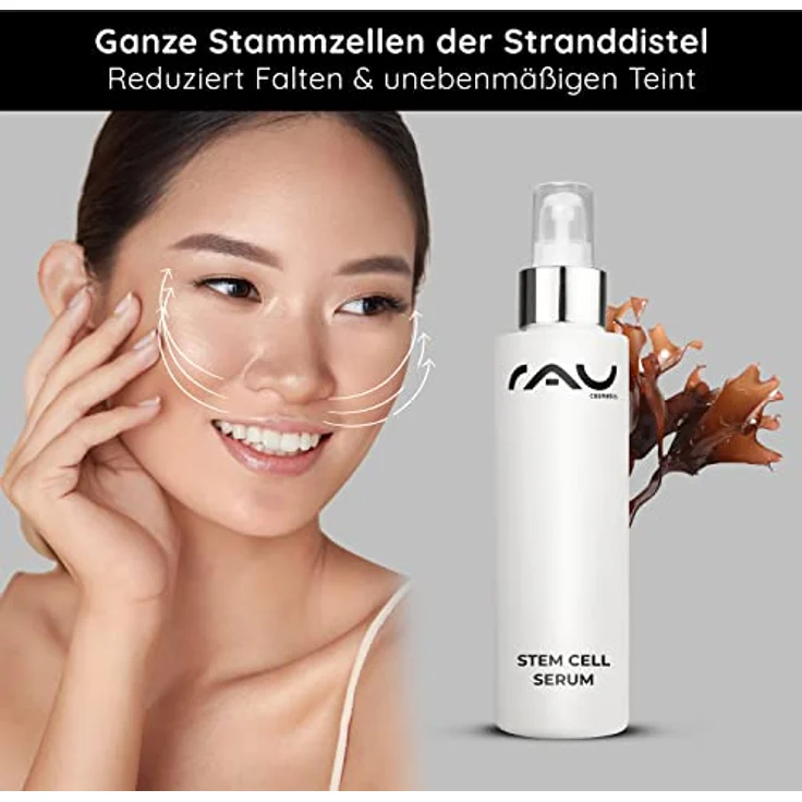 RAU Cosmetics Stem Cell Serum 100 ml - Anti-Aging Serum mit echten pflanzlichen Stammzellen, Vitamin A & Panthenol - gegen Falten: Trockene, Sensible, Unreine, Reife und Mischhaut – Bild 2