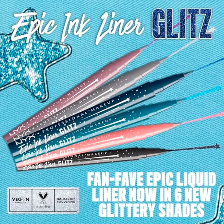 NYX Professional Makeup Epic Ink Liner Jeanz Denim Dazzle, wasserfester Flüssig-Eyeliner in Dunkelblau mit glitzerndem Finish, 1 ml – Bild 3