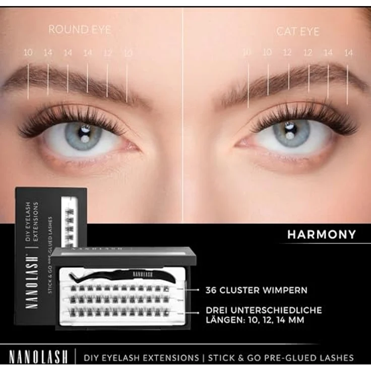 Nanolash Pre-Glued Wimpernbüschel - Selbstklebende Büschelwimpern für DIY Wimpern Extensions, 36 Stück, professionelle Haltbarkeit, unsichtbare Ansatzstellen, in verschiedenen Längen und Stilen – Bild 4
