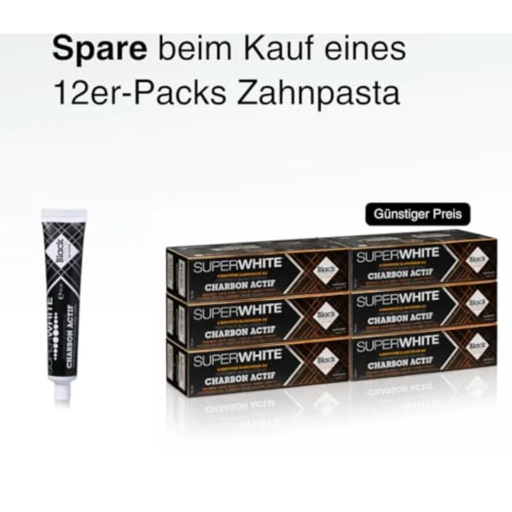 SUPERWHITE Aktivkohle Zahnpasta Black Edition, Aufhellend & Frisch mit Pfefferminz-Geschmack, fluoridiert, 75ml – Bild 3