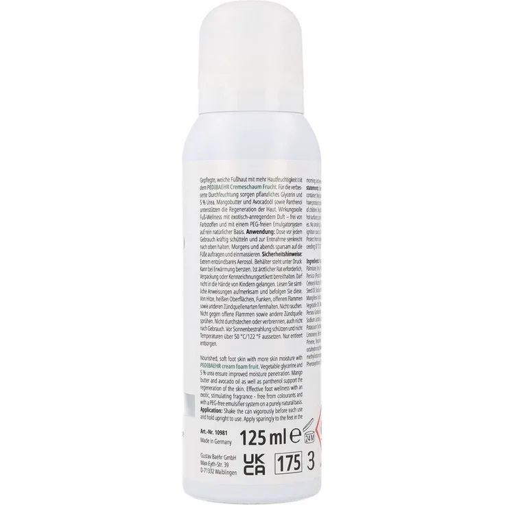 Pedibaehr Fußschaum Cremeschaum Frucht 125ml, mit Mango-Butter, Avocado-Öl, 5% Urea, für alle Hauttypen, diabetikergeeignet