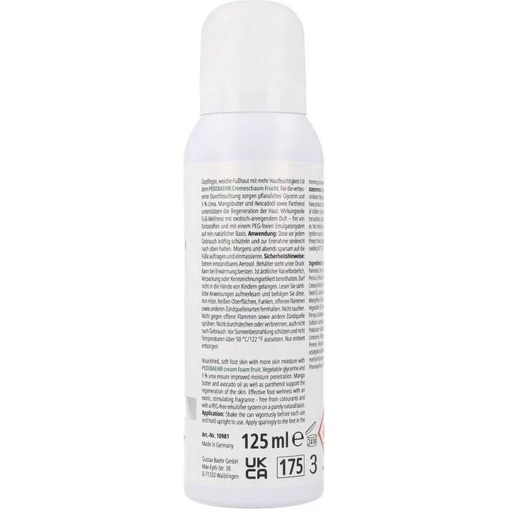 Pedibaehr Fußschaum Cremeschaum Frucht 125ml, mit Mango-Butter, Avocado-Öl, 5% Urea, für alle Hauttypen, diabetikergeeignet