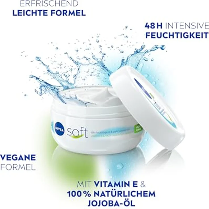 NIVEA Soft erfrischende Feuchtigkeitscreme (200 ml), leichte Creme mit Vitamin E und 100% natürlichem Jojoba-Öl, schnell einziehende Hautcreme für fühlbar entspannte Haut – Bild 4