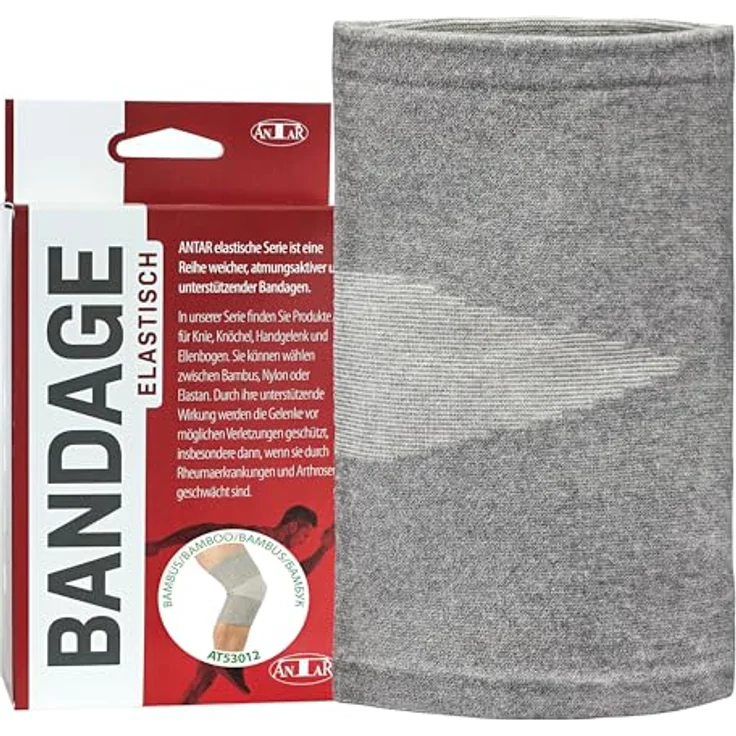 Antar AT53012 M Kniebandage aus Viskose aus Bambus, mittel, 70 g, prophylaktisch und schützend, antibakteriell (grau) – Bild 1