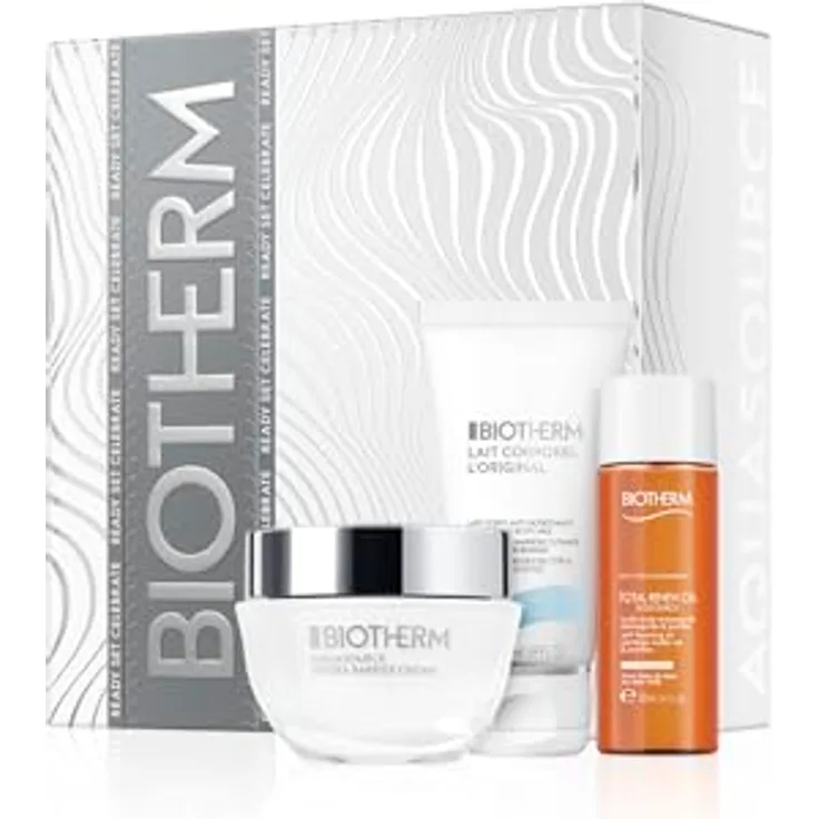 Biotherm Aquasource Hydra Barrier Cream Geschenkset, schützende Gesichtscreme 50 ml, reinigendes Schaum-Öl 30 ml, feuchtigkeitsspendende Bodylotion 50 ml