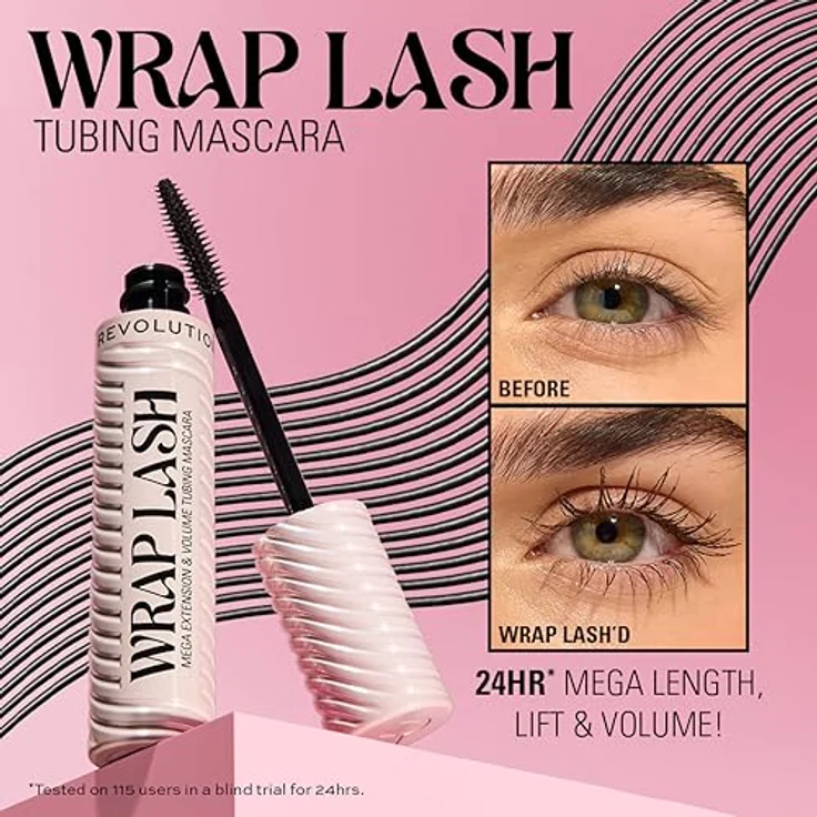 Revolution Wrap Lash Tubing Mascara, Wischfest & Wasserfest für Maximale Länge und Volumen, Vegan & Tierversuchsfrei, Braun, 8,5 ml – Bild 4
