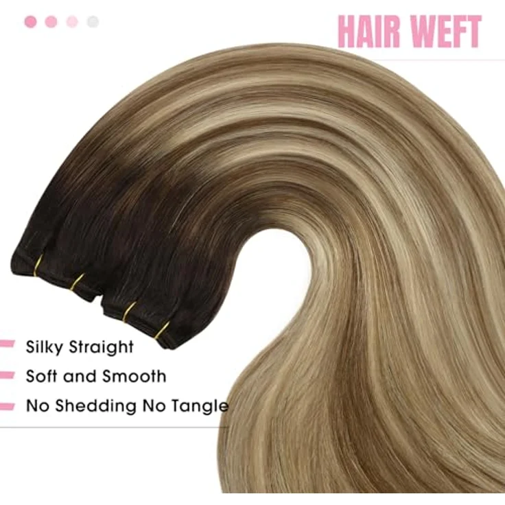 YoungSee Haarverlängerung, 35,6 cm Echthaar mit Balayage, dunkelbraun/mittelbraun, 100 g, für kurzes Haar, verwicklungsresistent, sicherer Halt – Bild 4