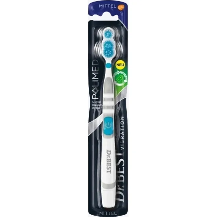 Dr. Best Optimierte Vibration Zahnbürste, Mittelhärte mit 20.000 Vibrationen pro Minute, blau