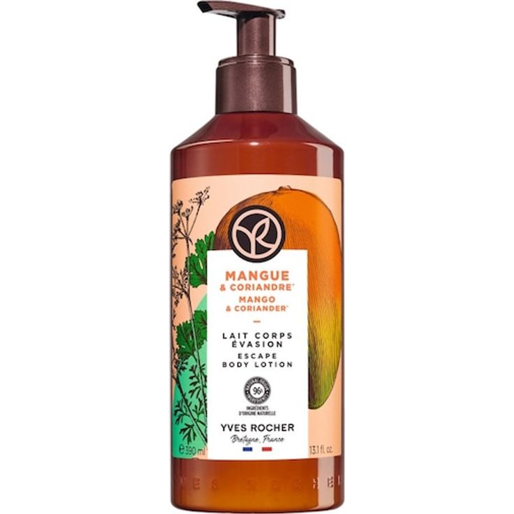 Yves Rocher Mango & Coriander Escape Body Lotion, 390 ml, feuchtigkeitsspendende und vegane Formel ohne Silikone
