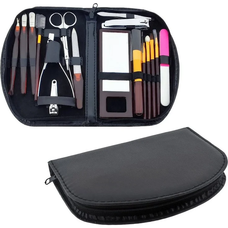 Elina Med Maniküre-Etui 18 tlg. im schwarzen Etui, Nagelpflege mit Lidschattenpinsel, Nagelschere und mehr – Bild 1