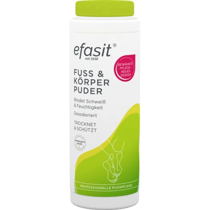 Efasit Fuß und Körper Puder, 100g - Gegen schwitzende Füße, ideal bei Fußgeruch und Schweißfüße, bindet Feuchtigkeit, schützt die Haut und sorgt für angenehmen Geruch – Bild 1