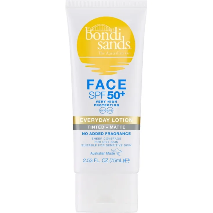 Bondi Sands SPF 50+ Everyday Face Lotion, schützende Tönungscreme für mattes Aussehen, universeller Farbton, 75 ml