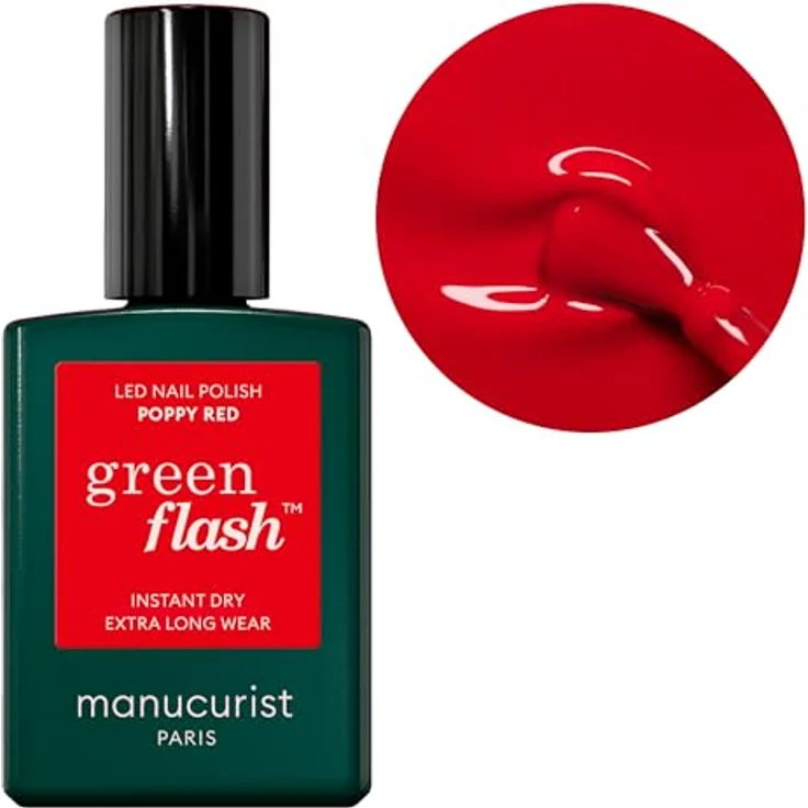 Manucurist Green Flash Gel-Nagellack Orangerot - Gel-Nagellack Poppy Red- 12-free-Nagellack, natürliche Inhaltsstoffe (84%) - Made in France - 15 ml – Bild 1