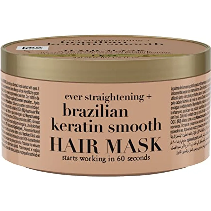 OGX Brazilian Keratin Smooth Hair Mask (300 ml) feuchtigkeitsspendende Haarmaske mit Keratin Protein für krauses, lockiges oder welliges Haar